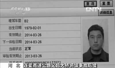 媒體披露的爆炸車(chē)輛司機(jī)石彥飛的個(gè)人信息。央視截圖